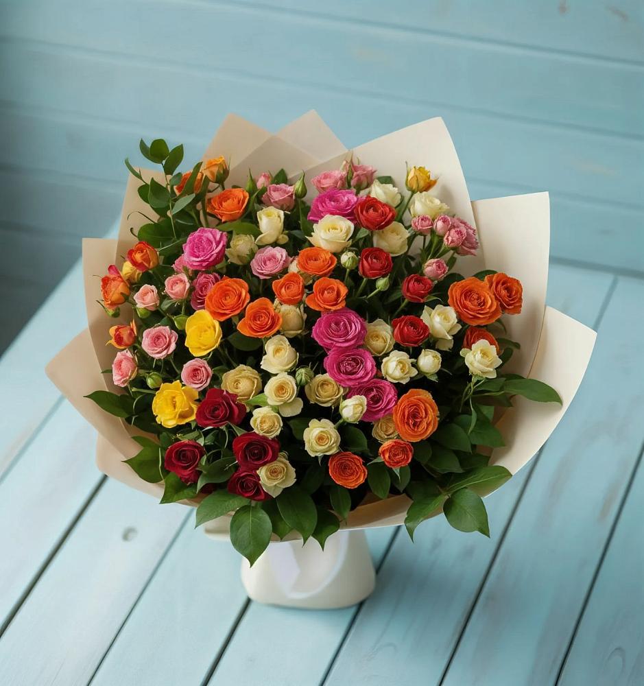 Букет Микс из разноцветных кустовых роз в Восточном Забайкальского края