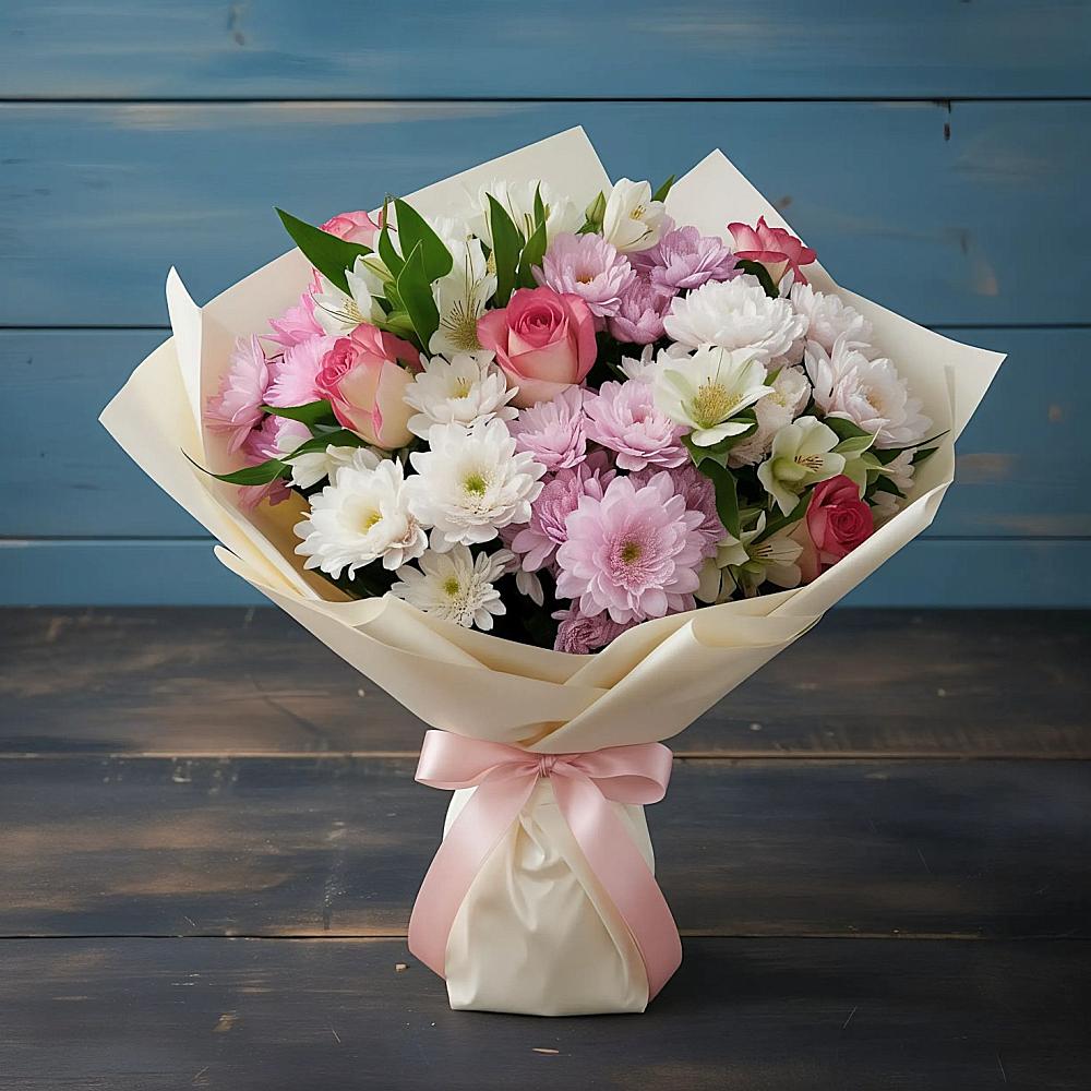 Букет цветов из: Хризантемы, Альстромерии и Розы в Восточном Забайкальского края